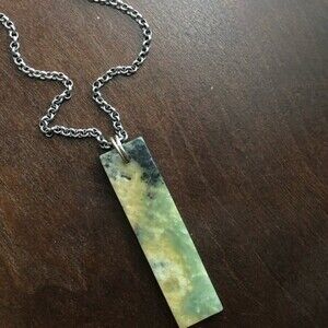 Rectangle Marble Stone Bar Rolo Chain Necklace